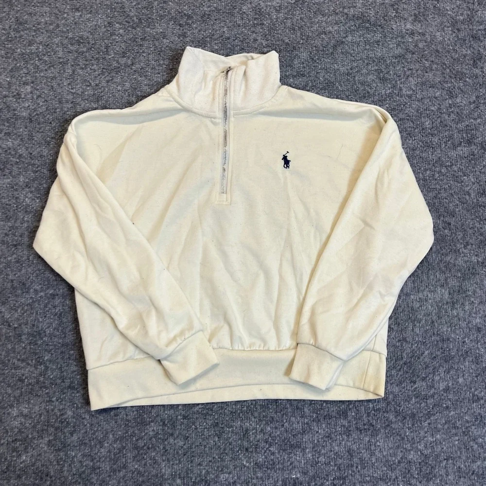 Polo Ralph Lauren Quarter-Zip Mens Size S Cream Pullover Pony Logo Casual